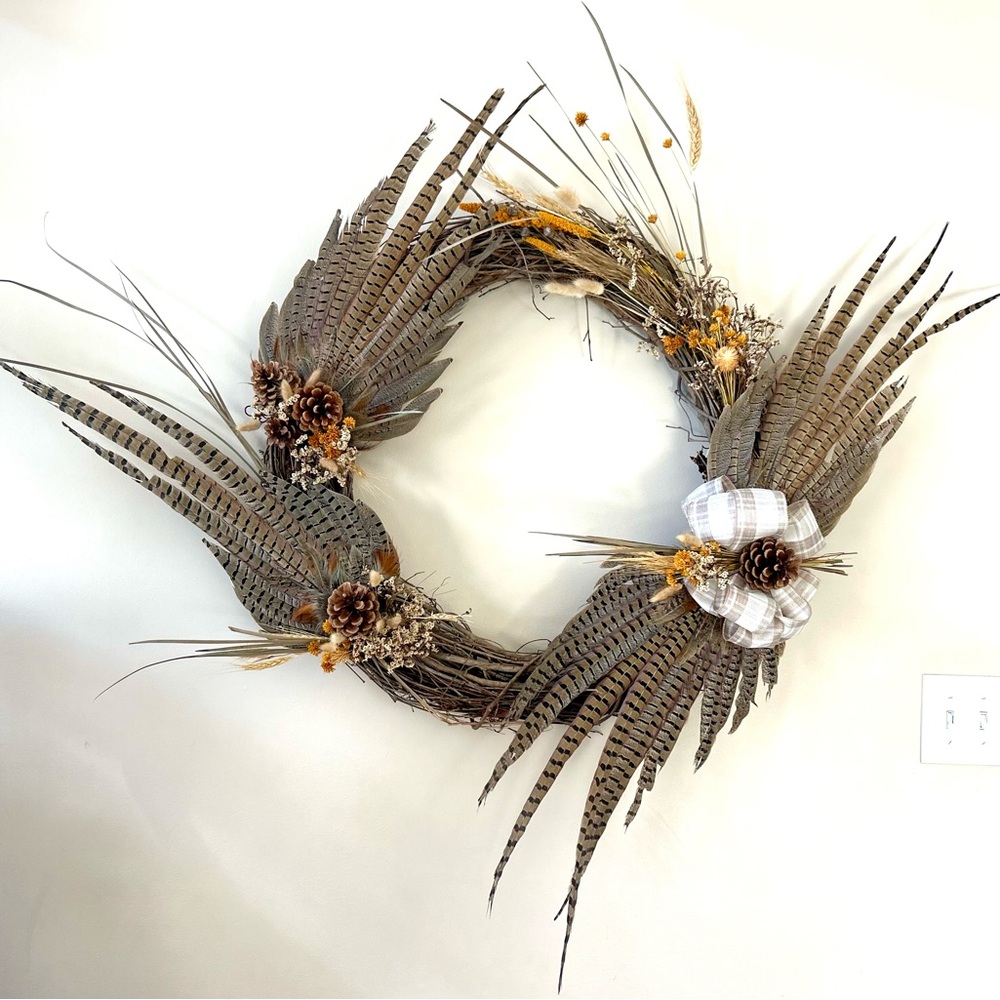 Custom Wildlife Wreath / wall hanging / Feather art / Pheasant